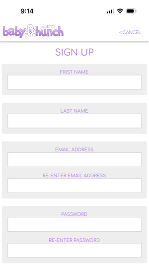 Snippet of the signup screen